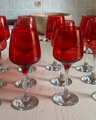 Set 12 calici da vino rossi in vetro