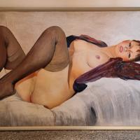 Quadro vintage olio su tela Arte Erotica nudo 