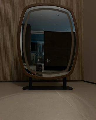 Specchio da Tavolo LED Touch in Ecopelle marrone