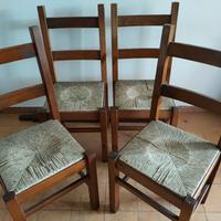 4 sedie in legno e paglia