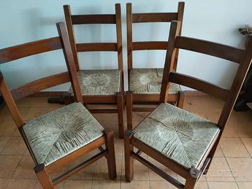 4 sedie in legno e paglia
