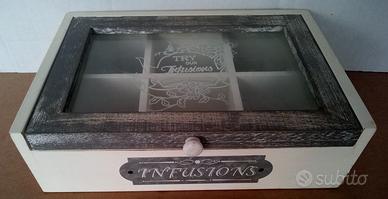 Cassetta porta tisane o altro in legno e vetro