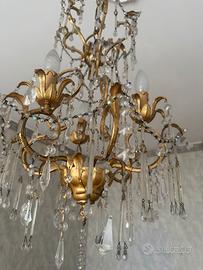 Lampadario in oro foglia e cristalli di boemia