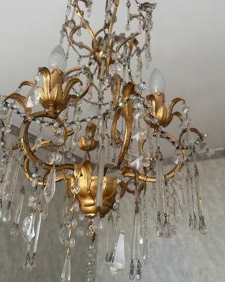 Lampadario in oro foglia e cristalli di boemia