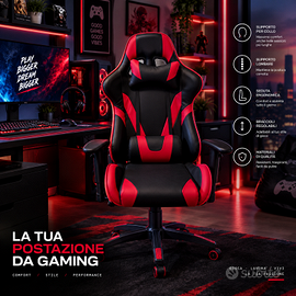 Sedia da gaming ergonomica reclinabile nera rossa