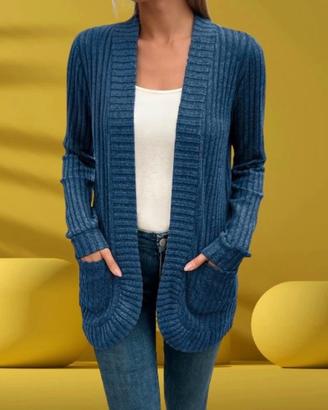 2 Cardigan Da Donna a Tinta Unita con Tasche