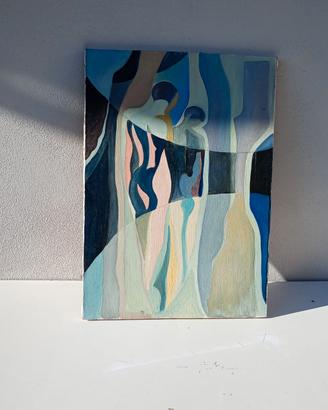 Dipinto olio su tela figure umane astratte  1987