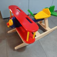 Aereo Aeroplano a Dondolo in Legno Biplano per Bam