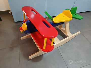 Aereo Aeroplano a Dondolo in Legno Biplano per Bam