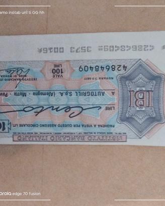 miniassegno da 100 lire del 1977