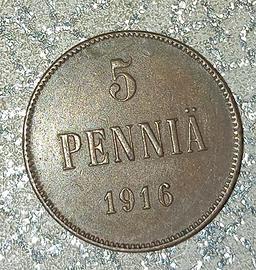 Finlandia, Nicola II,5 pennia 1916