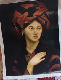 Dipinto olio su tela firmato - Ritratto donna