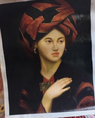 Dipinto olio su tela firmato - Ritratto donna