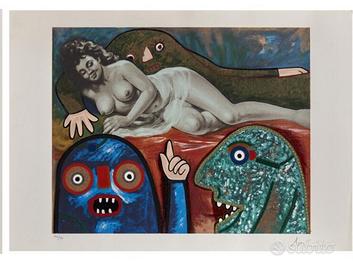 Enrico Baj - serigrafia e collage polimaterico