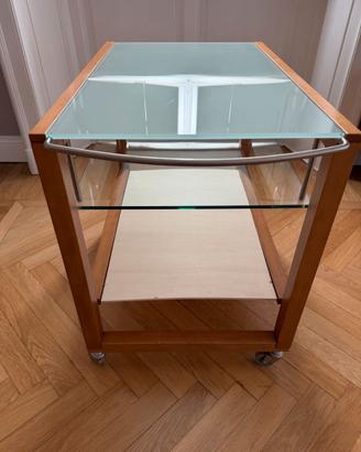 Elegante carrello da arredo in legno e vetro