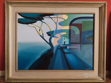 Quadro olio su tela paesaggio marino arte moderna