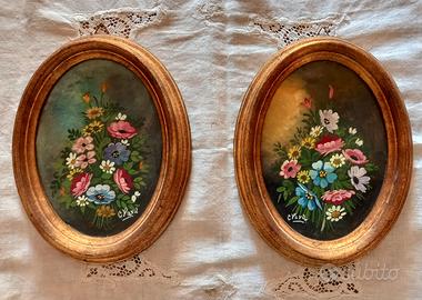 Coppia di quadretti vintage dipinti a mano
