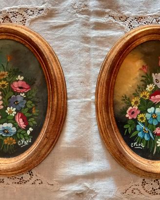 Coppia di quadretti vintage dipinti a mano