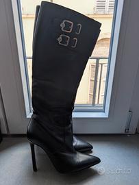 Stivali Versace originali pelle nera tacco alto 37