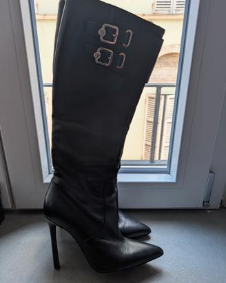 Stivali Versace originali pelle nera tacco alto 37