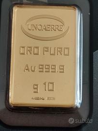 Lingotto oro 24k unoaerre 10gr sigillato 