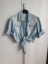 Camicia Corta azzurra con nodo-Come Nuova