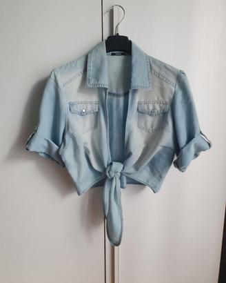 Camicia Corta azzurra con nodo-Come Nuova