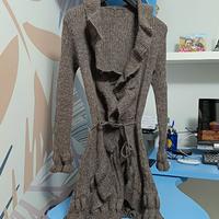 Cardigan lungo / soprabito in maglia marrone