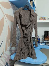 Cardigan lungo / soprabito in maglia marrone