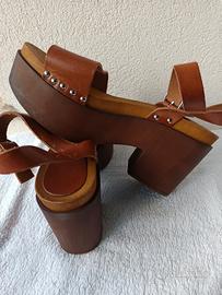 sandali zeppa marroni 