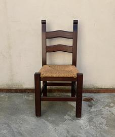 Set 4 sedie rustiche in legno con seduta in paglia
