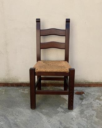 Set 4 sedie rustiche in legno con seduta in paglia