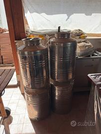 4 bidoni/contenitori per olio in acciaio inox
