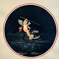 Acquerello originale – Putto alato su crostaceo