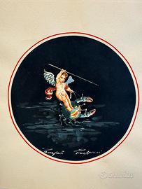 Acquerello originale – Putto alato su crostaceo