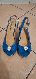 Sandali blu con punto luce e zeppa
