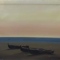 Dipinto con marina con barche