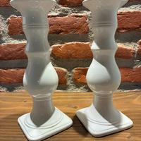 Coppia candelabri moderni in ceramica bianca