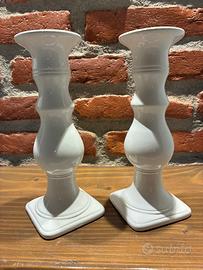 Coppia candelabri moderni in ceramica bianca