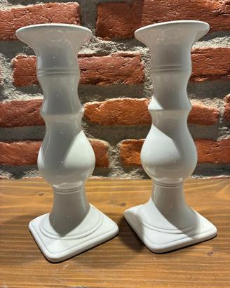 Coppia candelabri moderni in ceramica bianca