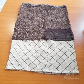 Gonna invernale, lana patchwork, maglia/tessuto L