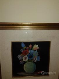 QUADRO VASO DI FIORI in cornice di pregio di legno