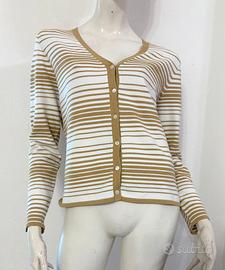 SEVENTY Maglione cardigan beige bianco righe