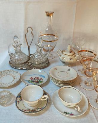 Set vintage porcellana & vetro dorato – elegante