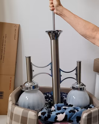 Lampadario space age acciaio e vetro Murano