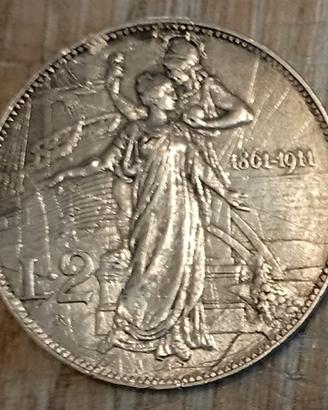 #2031–Una Moneta 2 Lire 1911, Argento Regno Italia