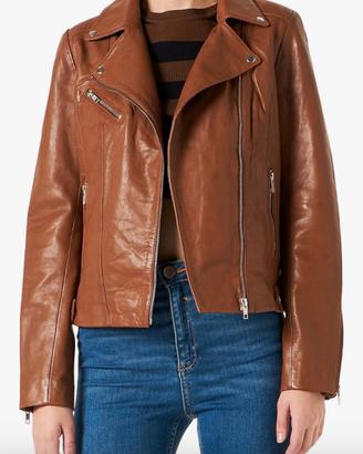 Giacca donna vera pelle naf naf cognac