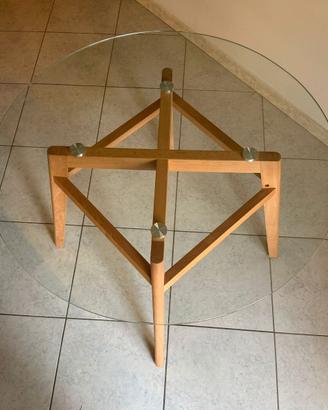 Tavolo da Pranzo Rotondo in Vetro e Legno Faggio