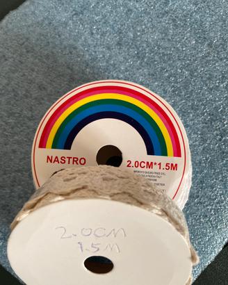 2 rotoli nastro pizzo avorio 2cm x1,5m nuovo