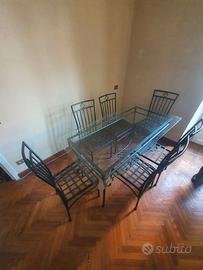 Tavolo in vetro + sedie in ferro